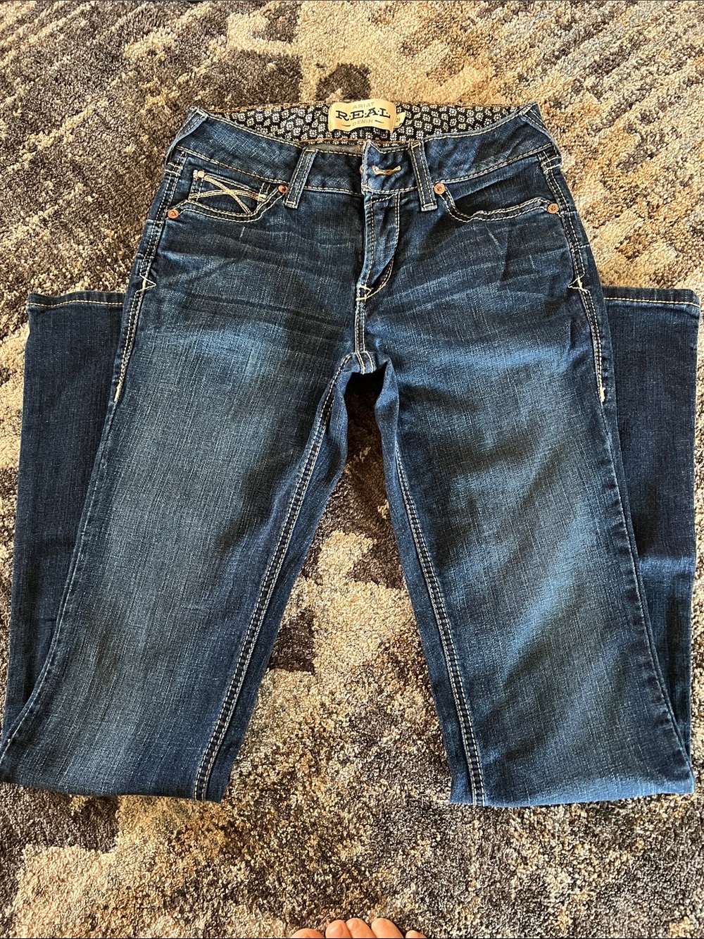 Ariat Dark Blue Bootcut Stretch Jeans with Contrast Stitching - Picture 2 of 4